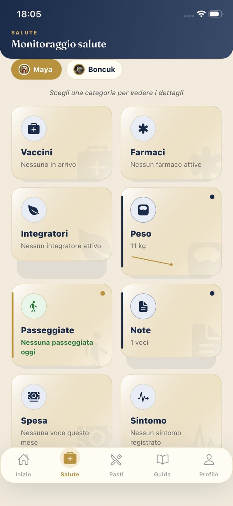 Schermata dell’app Maya Pet