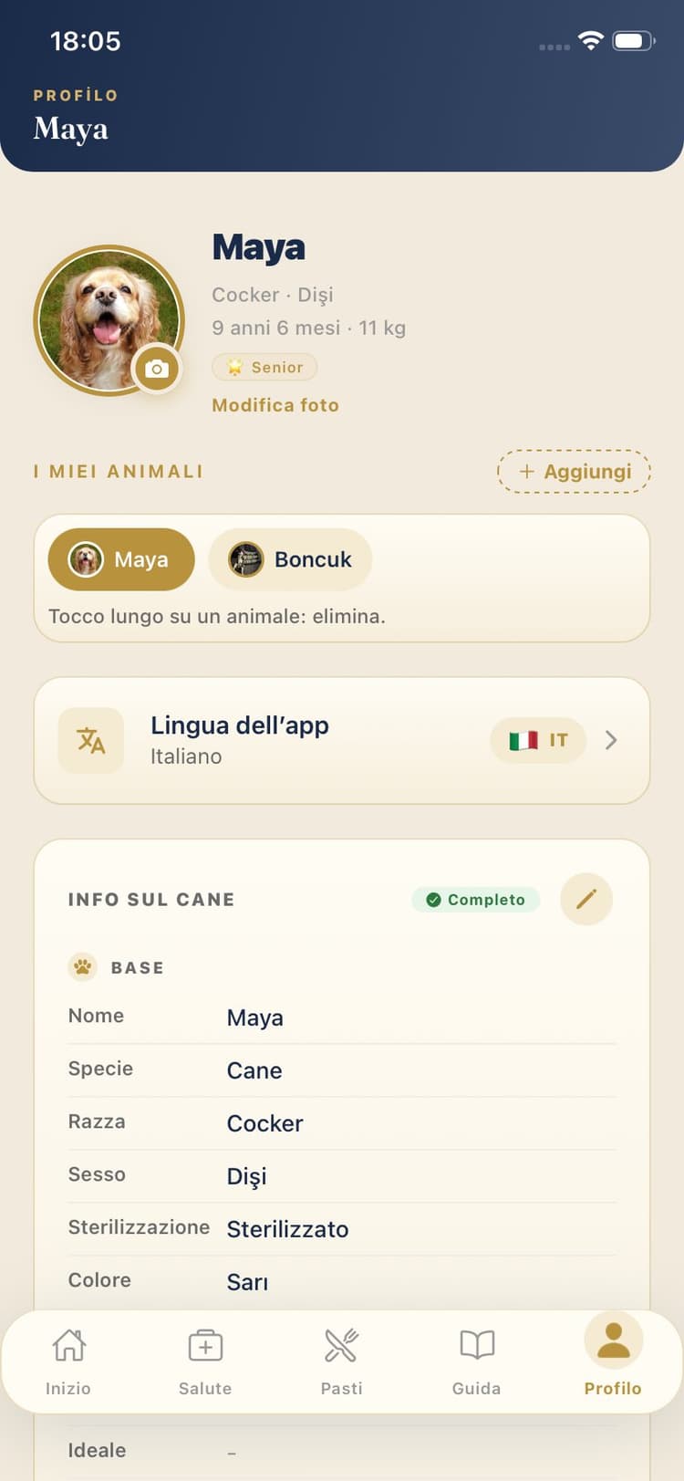 Schermata dell’app Maya Pet