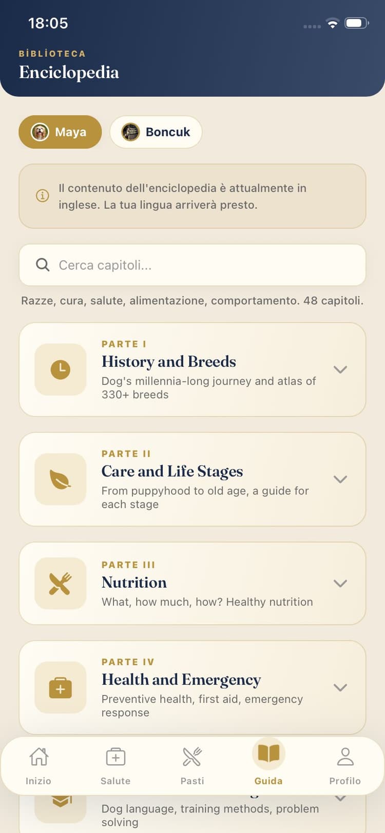 Schermata dell’app Maya Pet