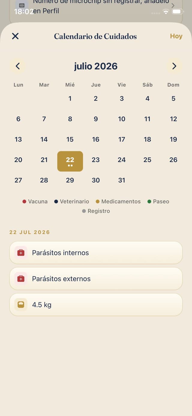 Calendario de cuidados