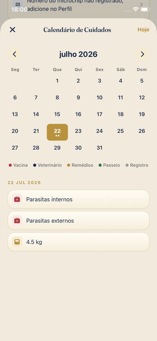 Calendário de cuidados